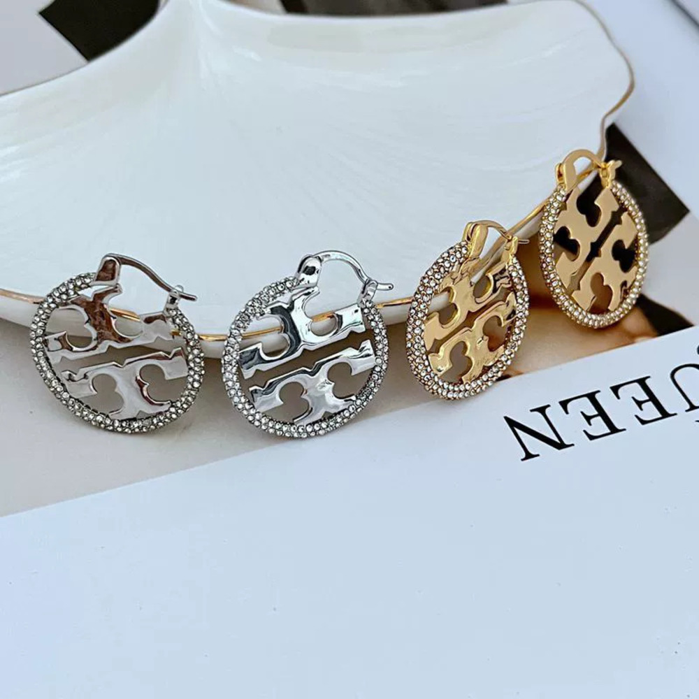 Tory Burch Rhinestone Hollow Letter Earrings